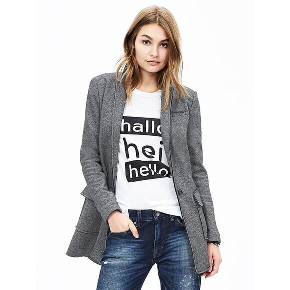 Banana Republic Women Gray Black Wool Blend Textured Knit Boyfriend Blazer Sz 0 - Picture 1 of 13